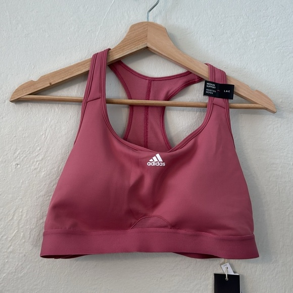NWT Adidas Powerreact Training Medium Impact Sports Bra in Pink Strata Large A-C - Picture 3 of 11